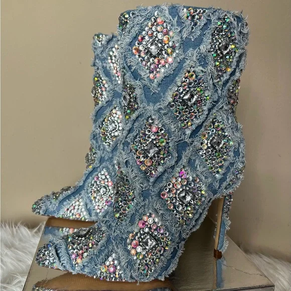 Denim Embellished Heel Bootie - Picture 4 of 7